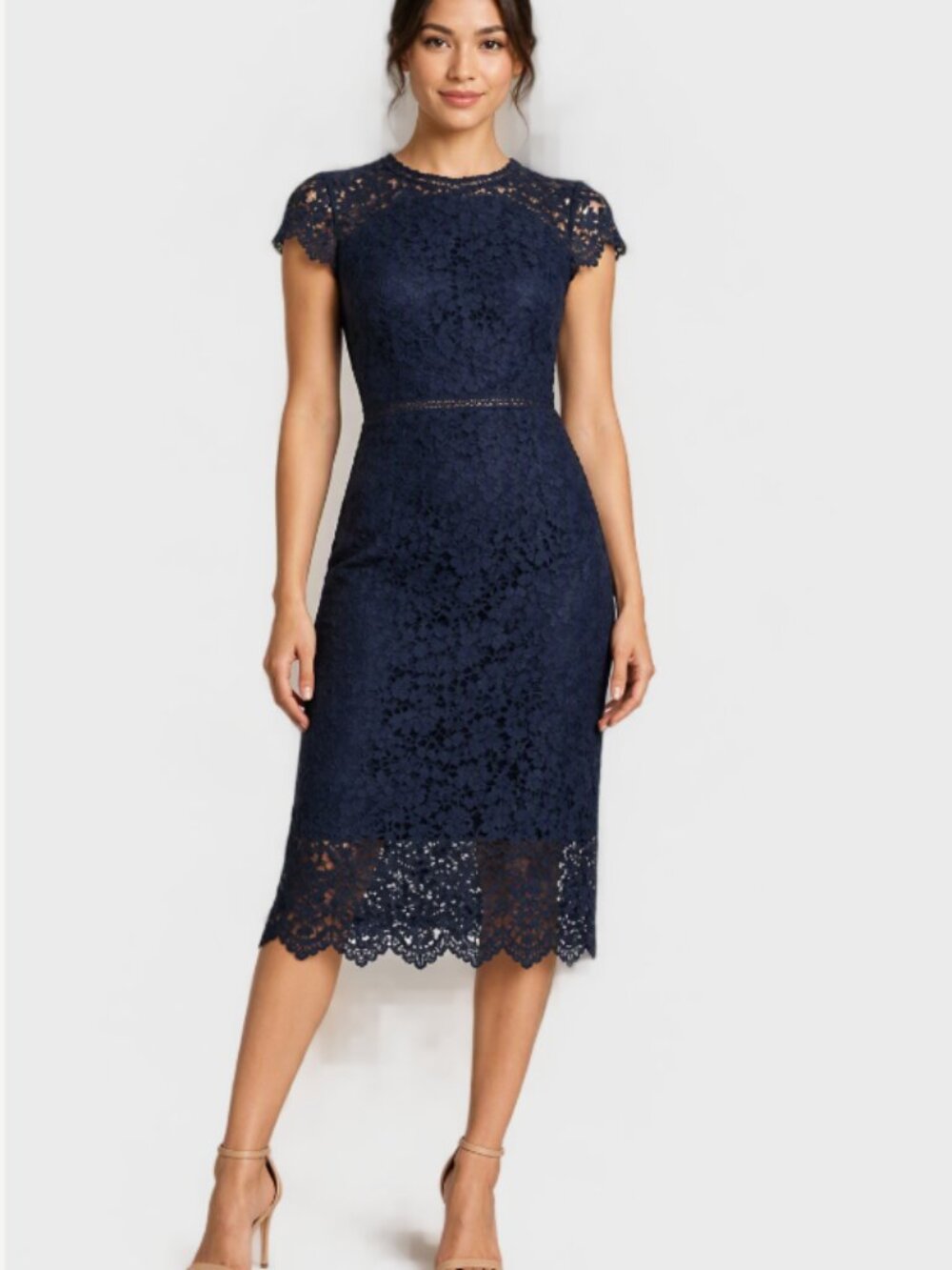 H&M Navy Floral Lace Midi Dress